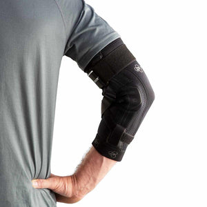 DonJoy black elbow brace worn on arm