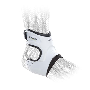 DonJoy white ankle brace on a wireframe foot model