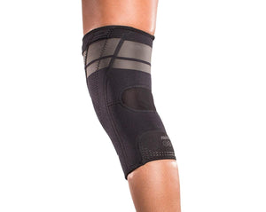 DonJoy black knee sleeve worn on a leg