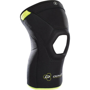 DonJoy black knee sleeve with open patella and neon yellow trim