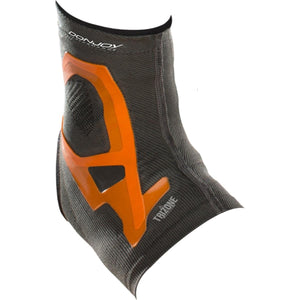 DonJoy Trizone grey compression ankle sleeve with orange silicone support