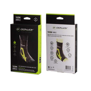 DonJoy Trizone ankle sleeve packaging showing product features and benefits