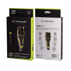 DonJoy Trizone calf compression sleeve packaging showing product features and benefits