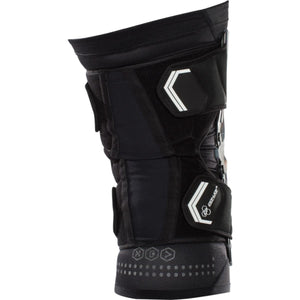 DonJoy black knee brace with adjustable straps and side hinge support