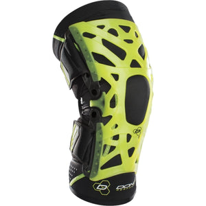 DonJoy black and neon yellow knee brace with lattice support structure