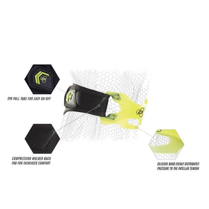 DonJoy knee strap features with pull tabs compression back pad and silicone band