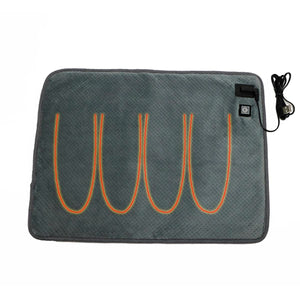 Grey rectangular electric heating pad with USB power cord and internal heating wire pattern