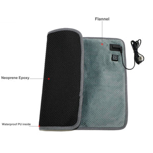 Heated pad with flannel surface neoprene epoxy backing and USB power cable