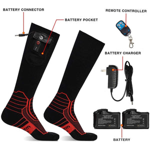 Dr Warm heated socks with battery pocket, remote controller, charger, and two batteries