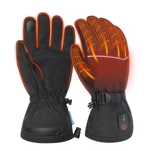 Dr Warm black heated gloves showing internal heating elements with red heat distribution lines