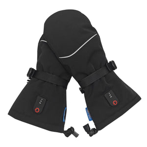 Dr Warm black waterproof heated mittens with power button and adjustable wrist strap