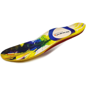 Dr Warm remote heated insole with yellow and blue abstract pattern
