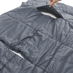 Dr Warm grey quilted vest showing zipper detail