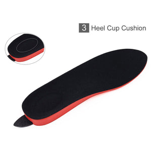 Black and red shoe insole with a highlighted heel cup cushion