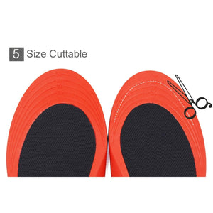 Pair of shoe insoles with size guide markings and scissors icon indicating they are cuttable to size