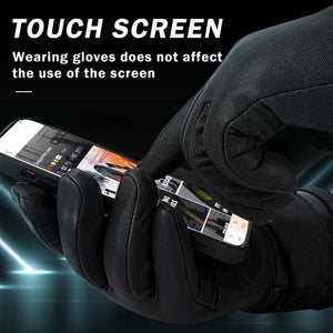 Person wearing black gloves using a smartphone touch screen