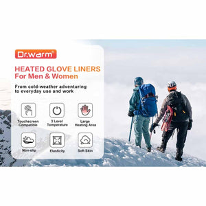 Dr Warm heated glove liners features including touchscreen compatibility and three temperature levels