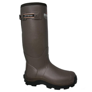 Dryshod brown waterproof rubber boot with black sole and side strap