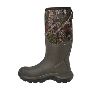 Dryshod knee high rubber boot with camouflage upper and dark brown lower