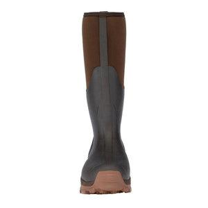 Back view of a brown Dryshod rubber boot with a thick treaded sole
