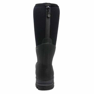 Back view of a black Dryshod tall rubber boot with a rear pull tab