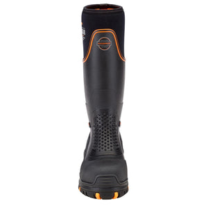 Black and orange waterproof rubber work boot