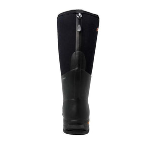 Back view of a black Dryshod tall rubber boot with a rear zipper closure