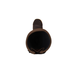Top down view of a brown Dryshod boot showing the interior opening