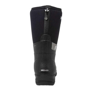 Rear view of black Dryshod rubber boot with pull tab