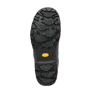 Black Dryshod boot outsole with deep tread pattern and blue flecks