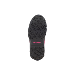 Black rubber outsole of a Dryshod boot with deep tread pattern