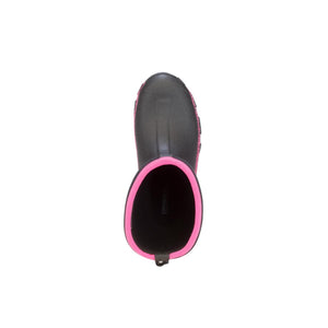 Top view of a black Dryshod boot with a bright pink trim