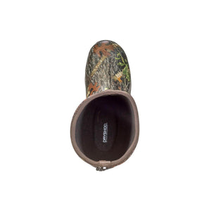 Top view of a Dryshod camouflage rubber boot showing the interior lining and brand logo
