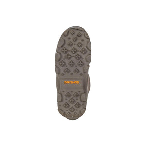 Brown rubber treaded outsole of a Dryshod boot