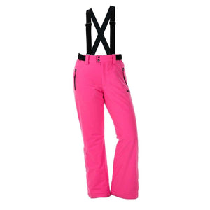 DSG Outerwear pink ski pants with black suspenders
