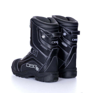 DSG Outerwear black winter boots with white stitching and snowflake accents