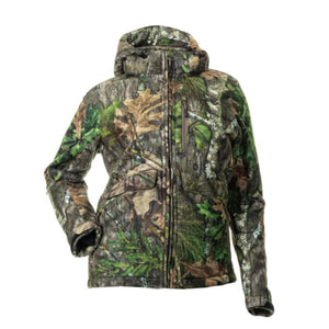 DSG Outerwear womens camo hunting jacket with hood and front zipper pockets