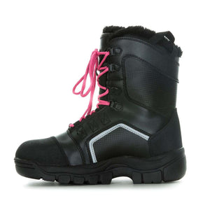 DSG Outerwear black winter boot with pink laces and faux fur lining