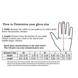 DSG Outerwear women glove sizing chart with measurement instructions