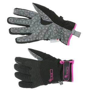 DSG Outerwear black and grey geometric print winter gloves with pink trim