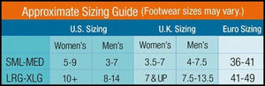 Due North footwear size chart comparing US UK and Euro sizing for small medium and large extra large sizes