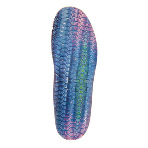 Korkers replacement insole with blue and purple scale pattern