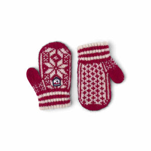 Hestra red and white patterned wool mittens