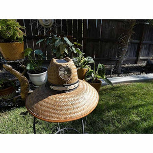 Kool Breeze straw hat with integrated solar powered fan on crown