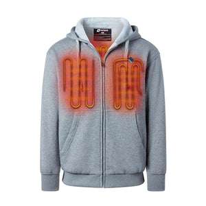 Venture Heat grey zip up hoodie with glowing orange heating elements on chest