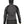 Back view of a black and grey cycling jacket with a hood and white piping details