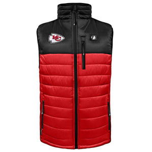 Kansas City Chiefs black and red puffer vest with front zipper and team logo