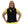 Woman wearing a black Polar Products cooling vest and neck wrap over a yellow shirt