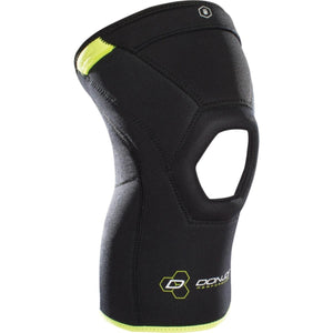 DonJoy black knee sleeve with open patella and neon yellow trim
