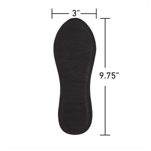 Black shoe insole with 3 inch width and 9.75 inch length dimensions
